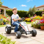 Go-Kart a Pedali Bianco per Bambini 3-6 Anni con Sedile Regolabile, Ruote in Plastica, Freno a Mano e Cambio - immagine 2