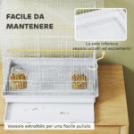 Gabbia per Uccelli a 4 Porte con 2 Ciotole, 2 Posatoi e Vassoio, in Metallo e Plastica, 47,5x36x54,5 cm, Bianco - immagine 6