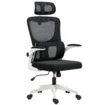 Sedia da Ufficio Regolabile e Reclinabile con Poggiatesta Rimovibile, in Tessuto a Rete, 60x59x114-122 cm, Nero