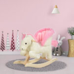 Cavallo a Dondolo Bianco e Rosa con Suoni e Struttura in Legno di Pioppo per Bambini 18-36 Mesi, 70x28x57cm - immagine 2