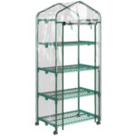 Serra per Piante Verticale con Scaffale a 4 Ripiani in Acciaio e PVC Bianco, 69x50x165cm