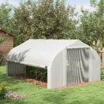 Serra da Giardino 4x3m a Tunnel con Copertura in PE, Porta e 8 Finestre Avvolgibili, Bianco - immagine 2