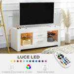 Mobile Porta TV da 55" con Luci LED a 12 Colori e Telecomando, Legno e Vetro 120x40x50cm, Bianco - immagine 4