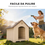 Cuccia per Cani Rialzata con Tetto Inclinato e Prese d'Aria, in PP, 88x78x89 cm, Beige e Marrone Scuro - immagine 9