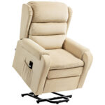 Poltrona Alzapersona Reclinabile a 160° con Poggiapiedi e Telecomando, in Velluto, 85x88x109 cm, Crema