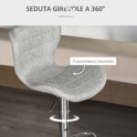 Set 2 Sgabelli da Bar Girevoli con Altezza Regolabile, Poggiapiedi e Schienale in Tessuto, Grigio - immagine 6