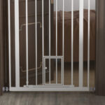 Cancellino per Cani Regolabile Alto con Porta Piccola e Chiusura Automatica, 74-80x104cm, Bianco - immagine 9