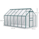 1,9x3,75 m Serra da Giardino in Policarbonato e Lega di Alluminio, Serra per Piante Orto con Finestra Apribile Regolabile, Porta Scorrevole e Grondaie, Verde - immagine 3