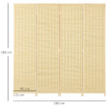 Paravento da Interno a 4 Ante Pieghevole Altezza 180cm, Legno e Bambù Stile Boho, Colore Naturale - immagine 3