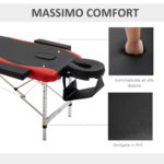 Lettino da Massaggio Pieghevole ad Altezza Regolabile, Lettino Professionale per Massaggi in Alluminio e Plastica, 215x81x61-84 cm, Nero e Rosso - immagine 6