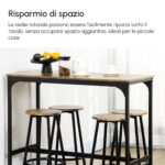 Set da Bar 5 pezzi con Tavolo alto e 4 Sgabelli Stile Industriale, Marrone e Nero - immagine 5