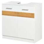 Mobile Sotto Lavabo Bagno con Antine in MDF e Bambù 60x30x60,5cm - Bianco e Color Legno