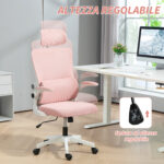 Sedia da Ufficio Regolabile e Reclinabile con Poggiatesta Rimovibile, in Tessuto a Rete, 60x59x114-122 cm, Rosa - immagine 4