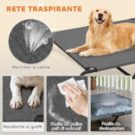 Lettino per Cani Grandi Rialzato da Esterno in Acciaio e Rete Traspirante, 152x94x23 cm, Grigio - immagine 5
