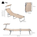 Set 2 Sdraio da Giardino Pieghevoli con Tettuccio Regolabile, in Tessuto Oxford e Metallo, 187x58x36 cm, Marrone - immagine 3