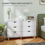 Cassettiera 6 Cassetti con Maniglie Laminate, in Legno di Pino, 120x40x76 cm, Bianca e color Legno - immagine 4