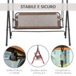Dondolo da Giardino Terrazza 3 Posti con Tettuccio Regolabile in Metallo e Texteline 172x110x155cm Marrone - immagine 5