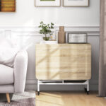 Tavolo da Pranzo Pieghevole per 6 Persone max con Ripiano, in Legno e Metallo, 130x80x74 cm, Bianco e color Legno - immagine 8
