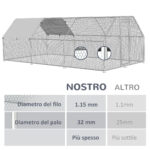 Recinto Gabbia per Galline in Metallo Galvanizzato Impermeabile, Pollaio con Porta e Copertura Oxford, 280x570x195cm - immagine 8