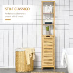 Mobile Bagno a 3 Ripiani e 1 Credenza, Design a Doghe, Bambù, 34x30x173cm - immagine 4