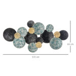 Decorazione Murale in Metallo 3D, Wall Art a Cerchi 133x66cm, Blu, Nero e Oro - immagine 3