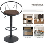 Set 2 Sgabelli da Bar Girevoli con Schienale e Poggiapiedi in Metallo, Altezza Regolabile e Seduta Imbottita per Soggiorno e Cucina , Marrone 51x46x78-1cm - immagine 4