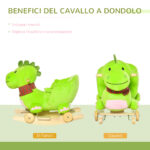 Cavallo a Dondolo con Ruote, Cavalluccio a Dondolo a Forma di Drago per Bambini 18-36 Mesi, in Legno e Peluche Verde - immagine 6