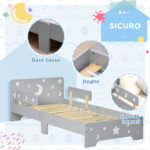 Letto per Bambini 3-6 Anni con Motivi a Stelle e Luna in Pannelli di MDF e Truciolato, 143x76x49 cm - immagine 5