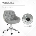 Sedia da Ufficio Ergonomica Girevole con Altezza Regolabile e Ruote, Rivestimento in Velluto, 59x58x80-90cm, Grigio - immagine 5