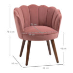 Poltrona Imbottita con Schienale a Conchiglia e Gambe in Legno, Poltrona in Velluto per Salotto e Camera, 66x66x78,5cm, Rosa - immagine 3