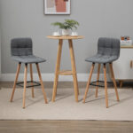 Set 2 Sgabelli da Bar, Sgabelli Cucina con Schienale e Poggiapiedi, Seduta Imbottita in Tessuto e Gambe in Legno, 41,5x47x97,5, Grigio - immagine 2