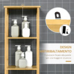 Mobile Bagno a 3 Ripiani e 1 Credenza, Design a Doghe, Bambù, 34x30x173cm - immagine 7