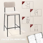 Set 2 Sgabelli da Bar con Schienale Alto, Poggiapiedi e Rivestimento in Ciniglia, Crema - immagine 8