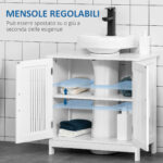 Mobiletto da Bagno Sottolavabo a 2 Ante in MDF Salvaspazio con Ripiani Regolabili 60x30x60cm Bianco - immagine 5