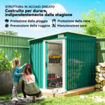 Capanno Attrezzi in Metallo 1,5x2m con Base, Porta Scorrevole e Tetto Inclinato, Verde - immagine 4