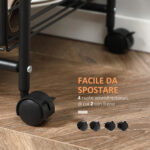 Carrello da Cucina Portavivande Stile Industriale con 4 Ruote, 2 Cestini e 4 Ganci, 60x38x85,5cm, Marrone Nero - immagine 5