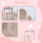 Tavolo per Trucco per Bambine 3-6 Anni con Sgabello, Cassetti e Specchio Coordinato in Acrilico, Rosa - immagine 6