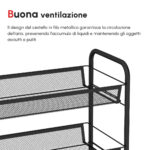 Carrello da Cucina Salvaspazio a 5 Livelli con Cestini a Rete in Acciaio, 45x26,5x106cm, Nero - immagine 5