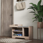 Panca Scarpiera Moderna con 3 Ripiani Aperti e Cassetti, in Legno, Poliestere e Spugna, 76,5x30x52 cm, Grigio - immagine 7