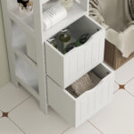 Mobile Bagno con 3 Ripiani Aperti e 2 Cassetti in Legno, 30x30x141,2 cm, Bianco - immagine 8