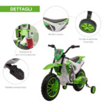Moto da Cross Elettrica per Bambini con Rotelle, in PP e Metallo, 106,5x51,5x68 cm, Verde - immagine 6