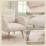 Poltrona per Salotto Moderna in Tessuto Teddy con Cuscino Lombare Sfoderabile, 77x77x83 cm, Beige - immagine 4