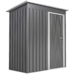 Capanno Attrezzi con Tetto Inclinato e Porta Scorrevole, in Acciaio e PP, 163x89x182 cm, Grigio Chiaro