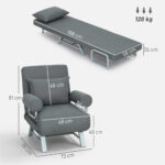 Poltrona Letto 3 in 1 con Schienale Reclinabile su 5 Livelli, in Tessuto Effetto Lino, 73x78x81 cm, Grigio Scuro - immagine 3