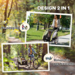 Rimorchio Bici per Bambini e Passeggino, Design 2 in 1 con Freno, Cintura a 5 Punti, Carrello Rimorchio per Bicicletta con Tasche Laterali, Catarifrangenti e Bandierina, Giallo - immagine 4