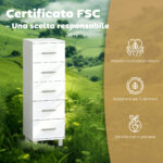 Cassettiera a 5 Cassetti per Camera da Letto e Soggiorno in Legno FSC, 30x30x95 cm, Bianco - immagine 5