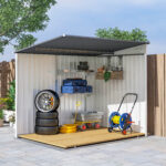 Capanno Attrezzi in Metallo 1,5x2m con Base, Porta Scorrevole e Tetto Inclinato, Bianco - immagine 9