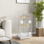 Gabbia per Uccelli, Voliera con Maniglia e Porte, Gabbietta con Altalena, Ciotole e Giochi, 46x36x1 cm, Bianco - immagine 2