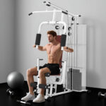 Stazione Fitness Multifunzione per Casa e Palestra con 4 Imbottiture, in Acciaio e PU, 150x110x210 cm, Bianco - immagine 2