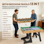 Tavolo da Gioco 13 in 1 Pieghevole con Calciobalilla, Ping Pong, Hockey, Biliardo, Scacchi e Altri, Noce - immagine 4